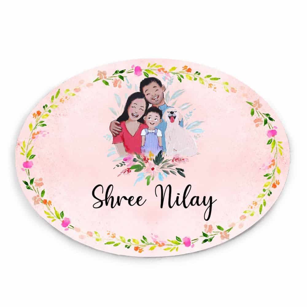 Family with Pet - Handpainted Personalised Name plate