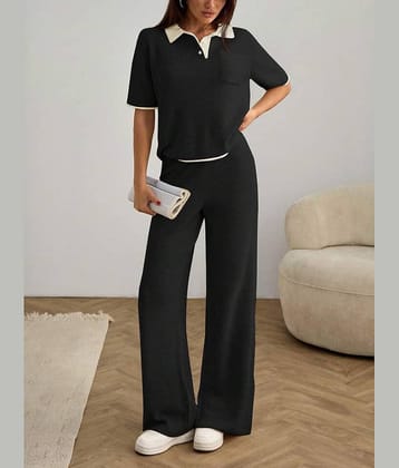 Christy World Women Solid T-Shirt With Trousers Co-Ord Set ( Black )