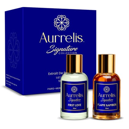 Aurrelis Signature Extrait De Parfum Combo Pack of 2  First Love & Flame & Amber | Gift Set for Men & Women (50 ml x 2)
