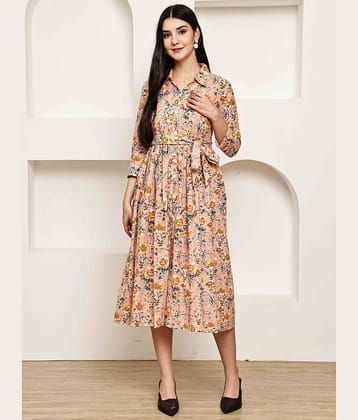Rajnandini Women Cotton Printed A-line Dress ( Peach )
