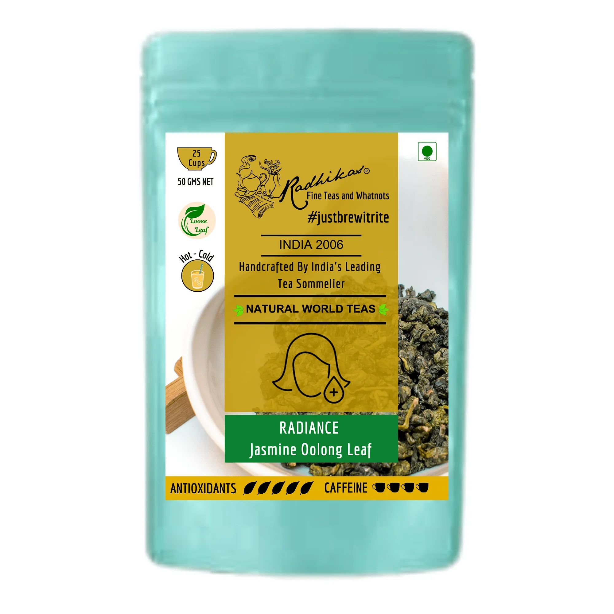 RADIANCE Jasmine Oolong Leaf - A Leaf Blend for Natural Glow & Grace (50 gm - Makes 25 Cups of Tea) by M/S RADHIKAS FINE TEAS AND WHATNOTS