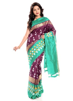 Pochampally Saree - Ikkat Silk Saree in Maroon-Green