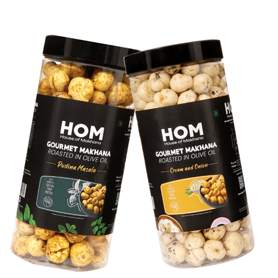 GOURMET MAKHANA Roasted in Olive Oil | Flavors Pudina Masala and Cream & Onion | Combo Of 2, 65g Each. - 130 gm