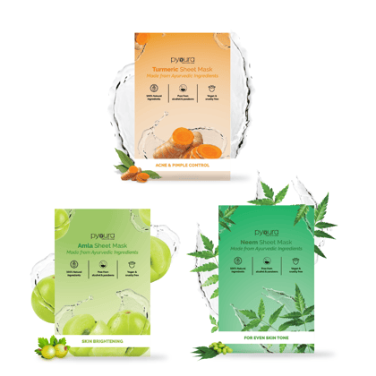 Pyoura Face Sheet Mask Skin Clarifying Kit <h4> Skin-Refreshing & Revitalizing<h4> <h6> Made from ayurvedic ingredients that preserves their skin caring activies without adding chemicals or prese