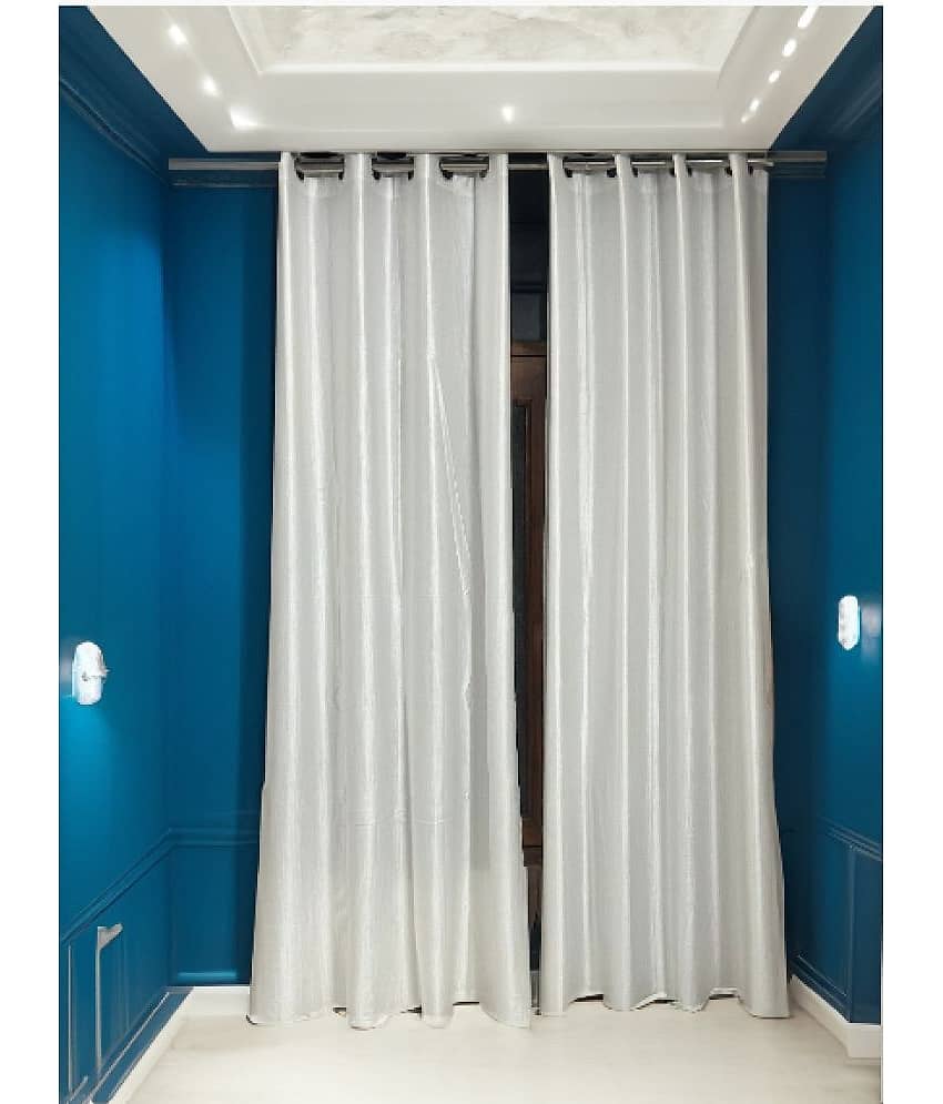 Finesse Decor Solid Semi-Transparent Eyelet Curtain 7 ft ( Pack of 2 ) - White