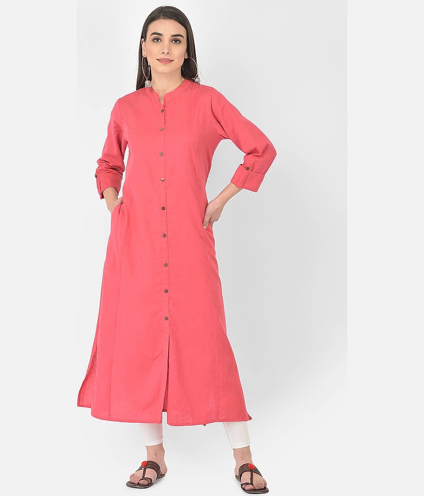 Pistaa - Peach Cotton Blend Women's Front Slit Kurti ( Pack of 1 )