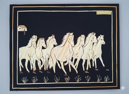 DIVA CRAFT Handmade Rice Straw Wall Art with 7 Running Horses, Brown and Beige, 12x18 Inch, Indoor Wall Mount Decor, Art Deco Style, Living Room Bedroom Decoration