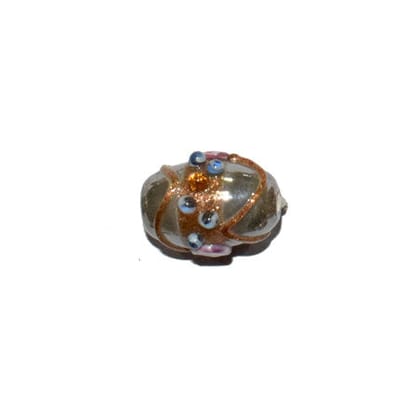Wedding Cake Beads (Vintage) Handmade Lampwork Glass Beads (Oval), VGM-064-Per Packet 25 Pcs / 16X12 MM / Gray