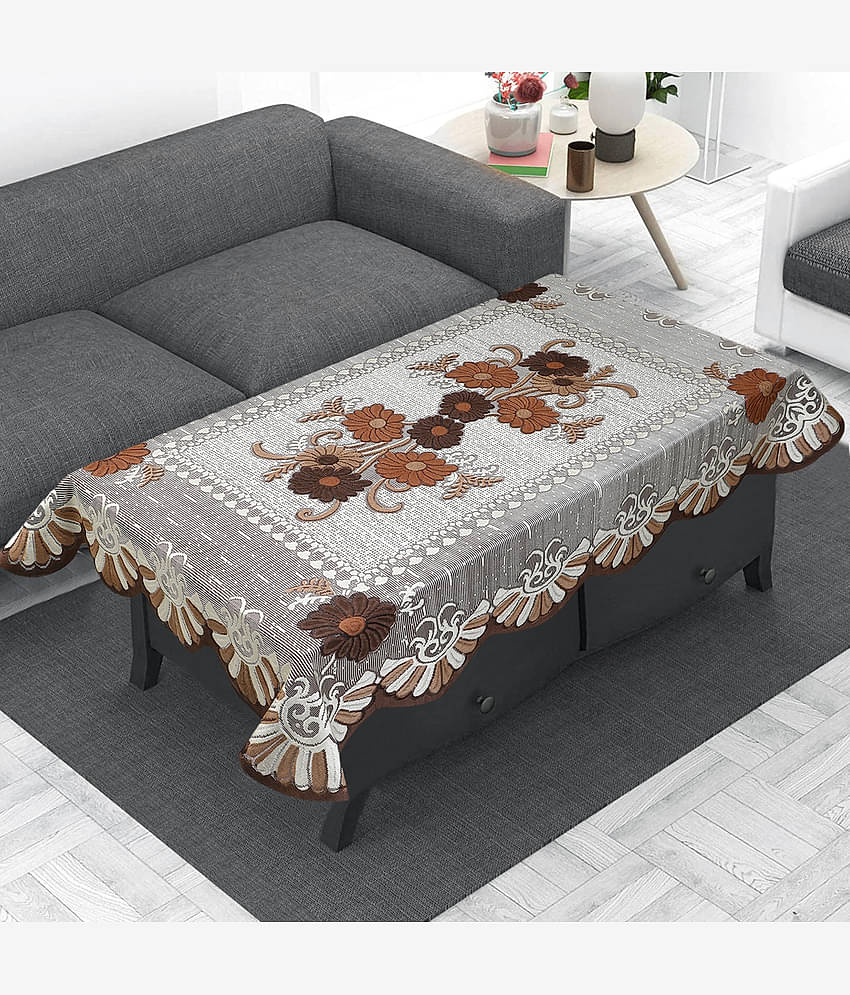 Embroidered Polyester 4 Seater Rectangle Table Cover ( 150 x 96 ) cm Pack of 1 Brown