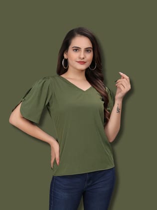 OWO THE LABEL women top green color solid pattern womens top stylish and trending (OTLTPS2000)-Small