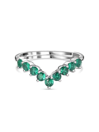 Synthetic Emerald Adjustable Chevron Ring In 925 Silver-Adjustable