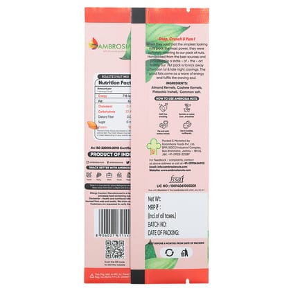 Ambrosia Mixed Roasted Nuts Almonds, Cashew & Pistachios Mini Packs 40g  | Pack of 5