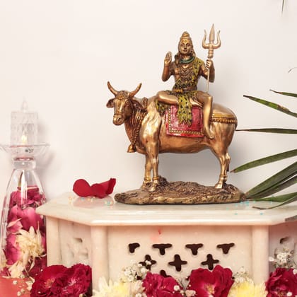 Shiva Sitting On Nandi/Nandi Shiva  In 9 Inches (22.8 Cm)