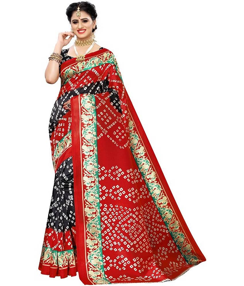 Samai Cotton Silk Printed Saree With Unstitched Blouse Piece ( Charcoal )