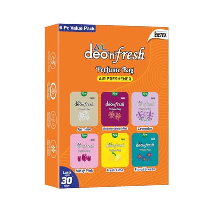 Deo N Fresh Air Freshener Pack of 6 | Assorted Fragrances | Lasts up to 30 Days | Odour Control | Gel Pocket | Air Freshener for Bathroom, Toilet, Home & Office Deo N Fresh Air Freshener Pack of 6 | Assorted Fragrances | Lasts up to 30 Days | Odour Control | Gel Pocket | Air Freshener for Bathroom, Toilet, Home & Office