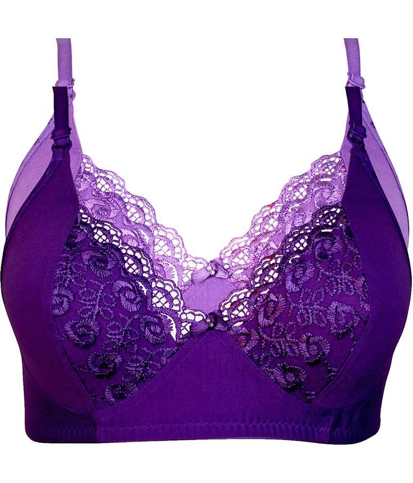Kiran Enterprises Pack of 2 Cotton Women's Minimizer Bra ( Purple )