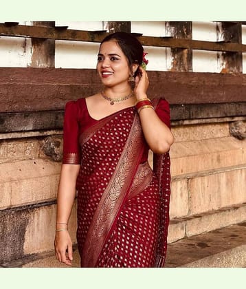 fab woven Art Silk Woven Design Kanjeevaram Sarees With Unstitched Blouse Piece ( Maroon )