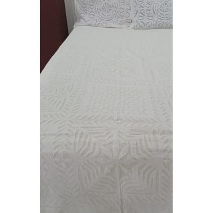 Handcrafted White Pure Aplique King Size Bed Cover