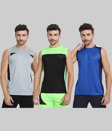 FTX Pack of 3 Polyester Basic Vest For Men ( Blue )