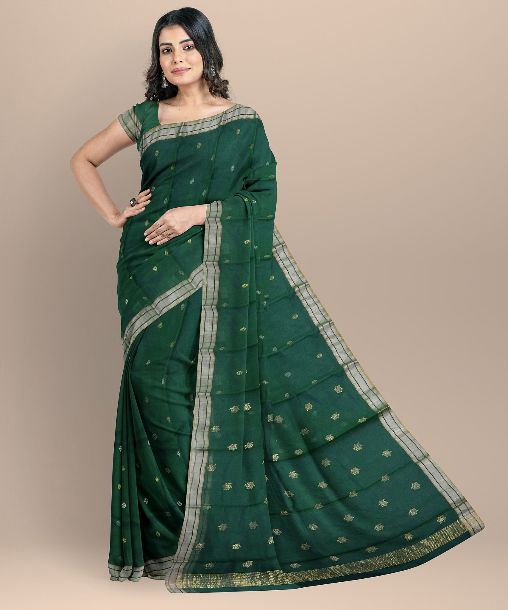 Chanderi Shoulder Pallu (Green)