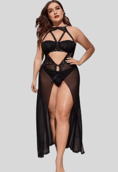 Plus Size Split Long Mesh Babydoll Nightwear - Nightwear & Loungewear | Buy online on ZillyBuy
