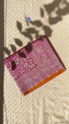 Banarasi Silk Saree with Vintage Shikarga Design - Magenta
