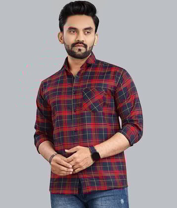 allan peter 100% Cotton Regular Fit Checks Full Sleeves Men's Casual Shirt - Red ( Pack of 1 )