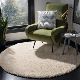 GALLERY HOME Silky Smooth Anti-Skid Shaggy Round Carpet with 2 inch Thickness (5 x 5 Round, Ivory K1)