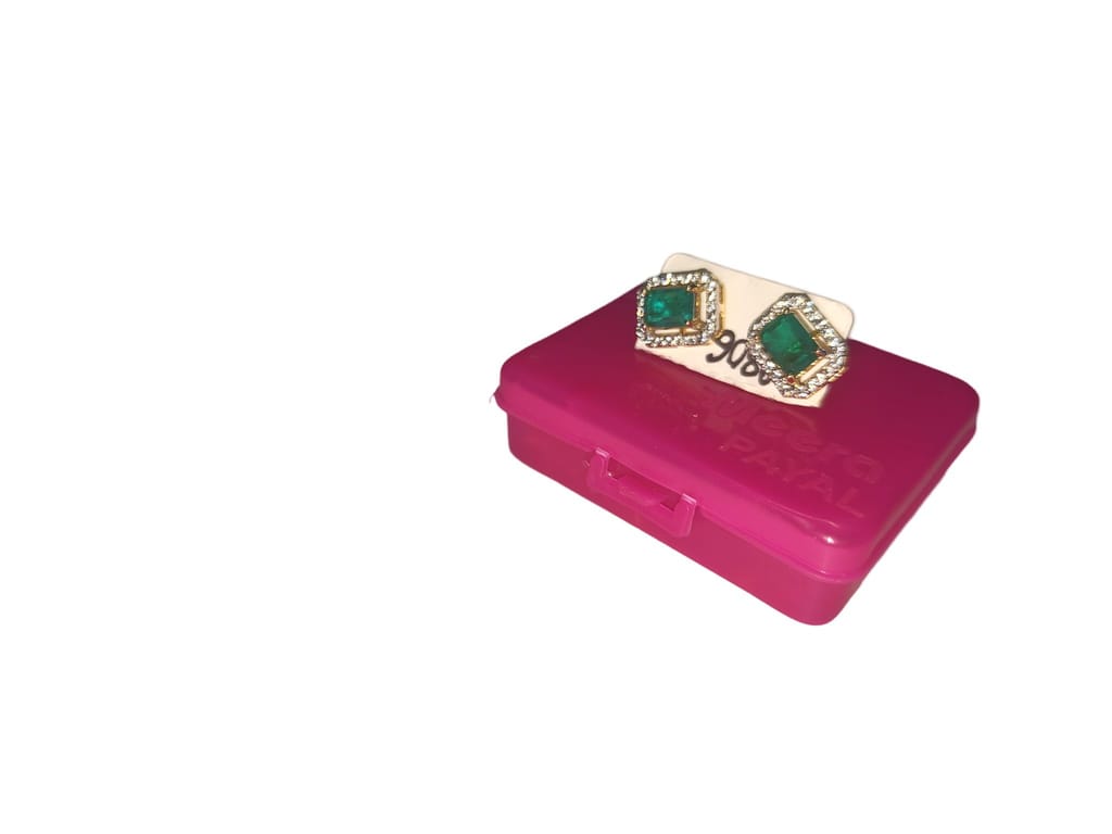 Gold plated Yellow Gold Emerald Stud Earrings