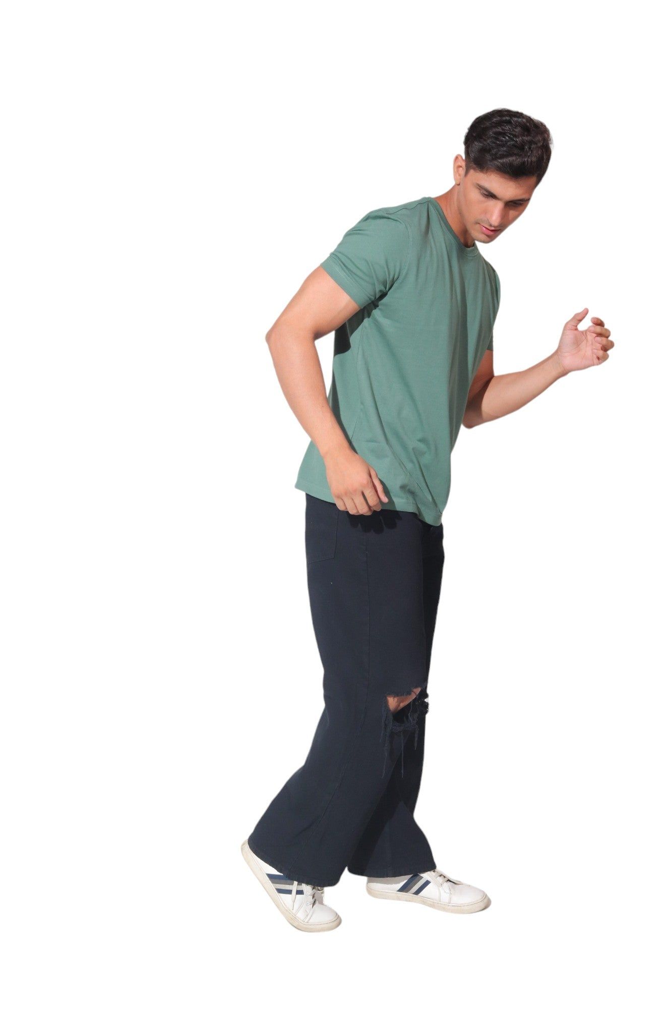 Kinnko Premium Cotton Mens Turtle Green Plain T-Shirt