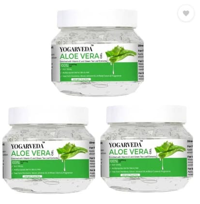 YOGARVEDA Aloe Vera Gel for Skin & Hair  100% Pure & Green Tea Extracts |   (Pack of 3, 200 g)