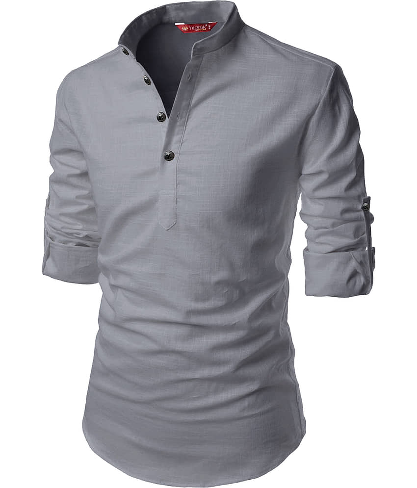 Yugnik Grey Cotton Men's Regular Kurta ( Pack of 1 )