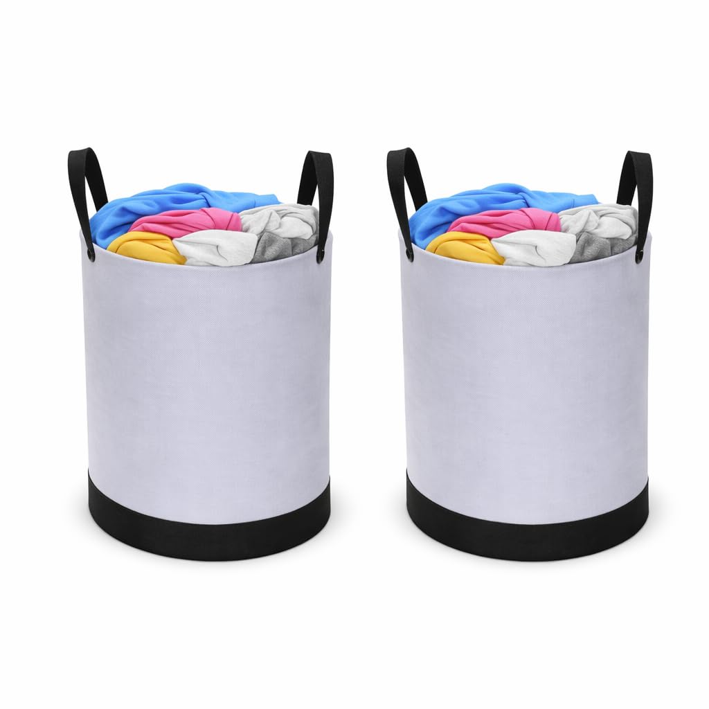 The Drape Desi Round Laundry Bag Foldable Waterproof 45L Capacity – Non-Woven Clothes & Toy Storage Organizer | Gray & Black Laundry Basket for Home (Pack of 2)