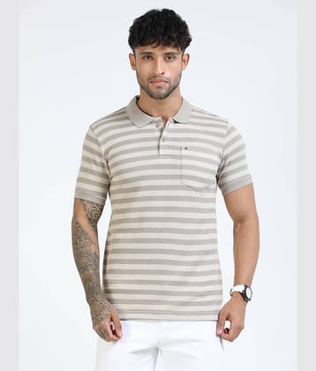 Cool Colors Men Cotton Blend Slim Fit Striped Polo T Shirt ( Cream )