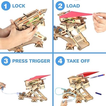 2in1 Hydraulic Aeroplane & Dart Launcher Toy for Kids 6-14 Years Old | Birthday Gifts for Boys & Girls | DIY Science Toy for Kids 6,7,8,9,10,11,12,13,14 YearsI STEM Wooden Construction Game_assorted colour