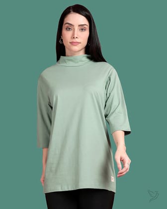 High Neck - Longline Top - Light Olive-S / Light Olive