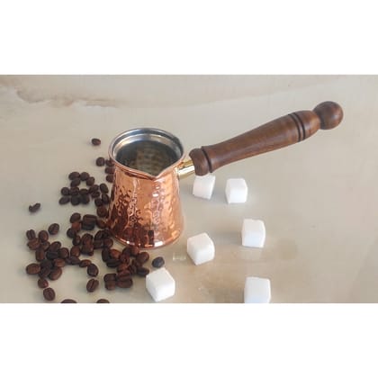 Pure Copper With Tin Lining Inside Turkish Kettle Mug with Wooden Handle & Hammered Design-200ml