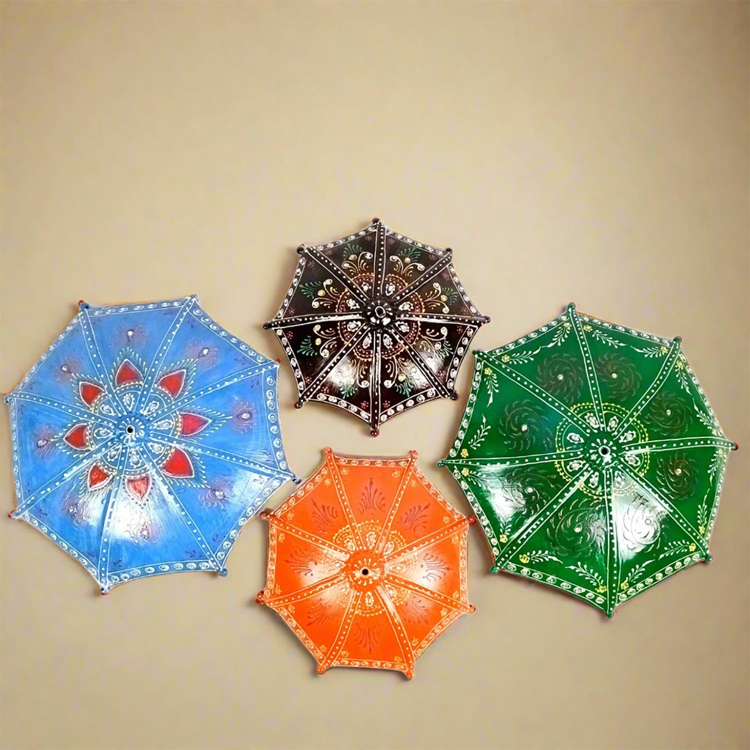 Umbrella Wall Hanging | Metal Wall Decor With Rustic Finish - For Home, Living Room, Balcony, Hotel, Resorts, Restaurants Decor - (Pack of 4)