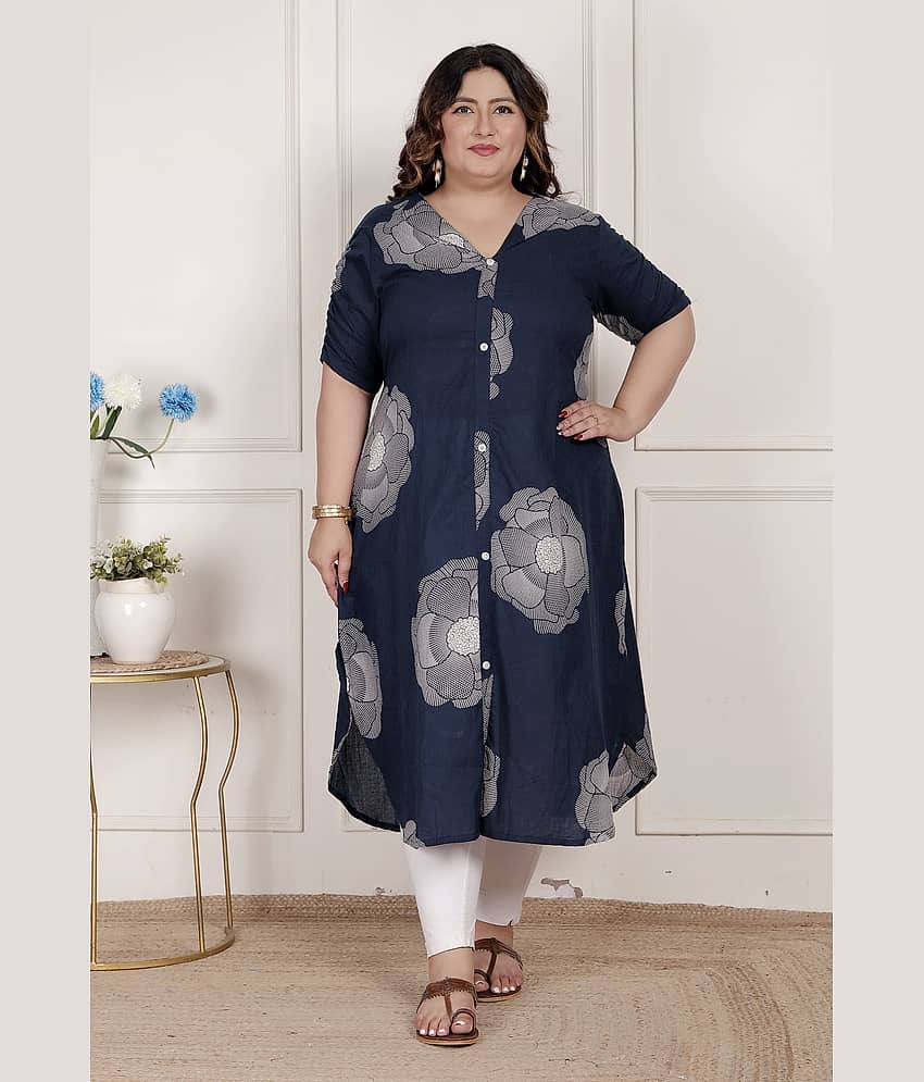 miravan Women Cotton Printed A-line Kurti ( Blue )