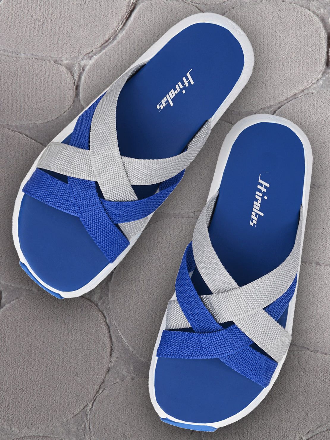 Hirolas® Men's Blue Fabric Strappy Slider Slippers (HROFF29BLG)
