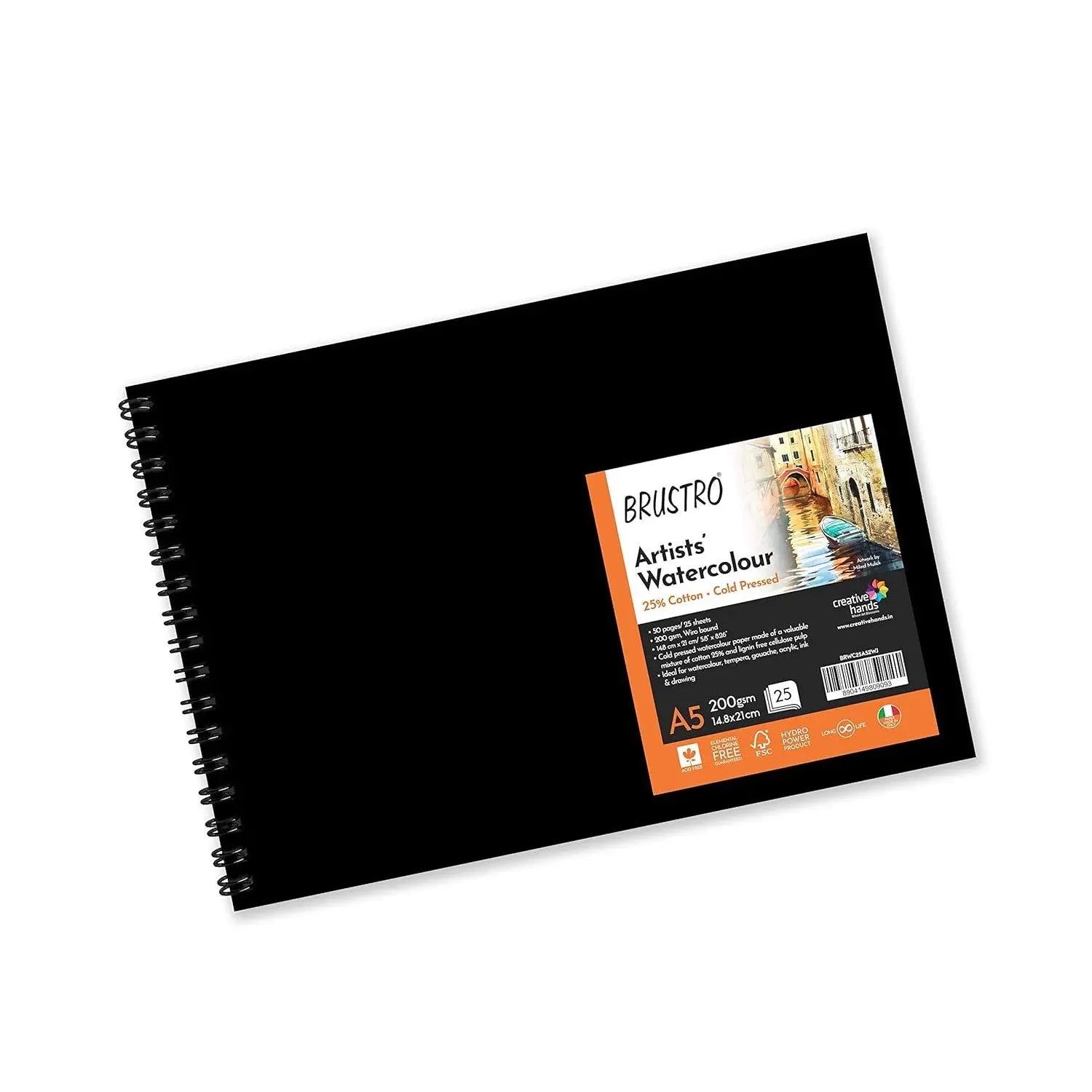 Brustro Artists Watercolour Wireo Journal 25% Cotton Cold Pressed 200Gsm-A5 / 10415-BRWC25A52WJ