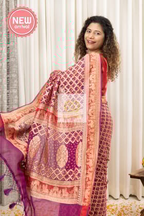 Handwoven Banarasi Khaddi Chiffon Georgette Bandhej Saree- Plum Purple