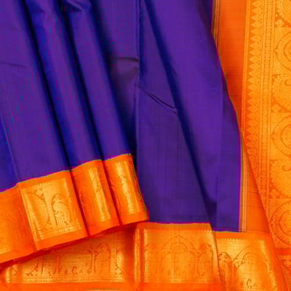 Blue And Orange Kanchipuram Silk Saree For Festive Wear PV NYC 1482