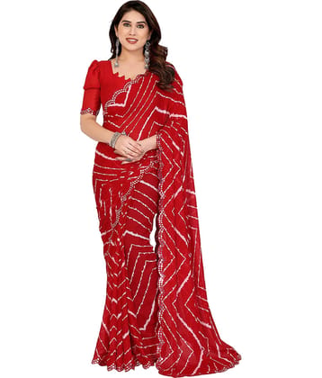 Kashvi Sarees Georgette Printed Ilkal Saree With Unstitched Blouse Piece ( Red )
