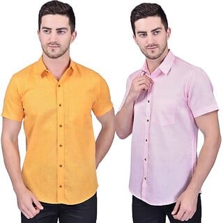 PrintCultr Men Regular Fit Solid Curved Collar Festive Shirt (Pack of 2)
