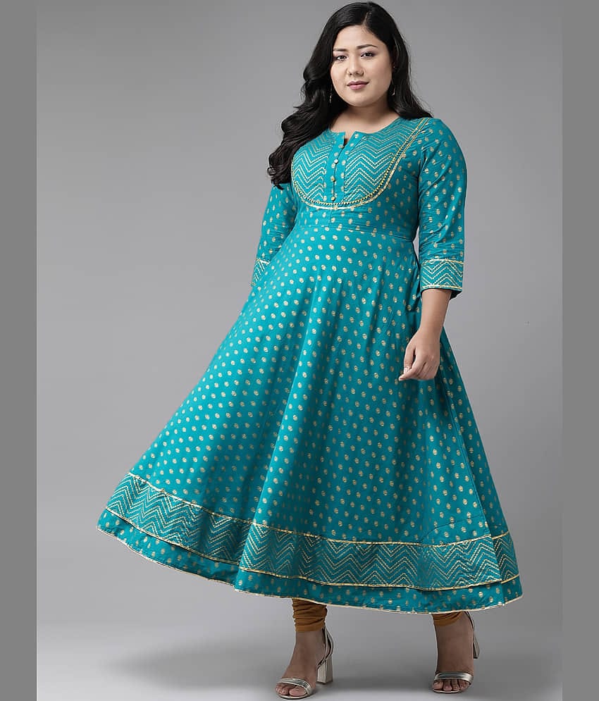 Yash Gallery Pack of 1 Cotton Printed Flared Women's Kurti - ( Green )
