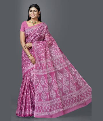 SHANVIKA Cotton Printed Saree Without Blouse Piece ( Pink )
