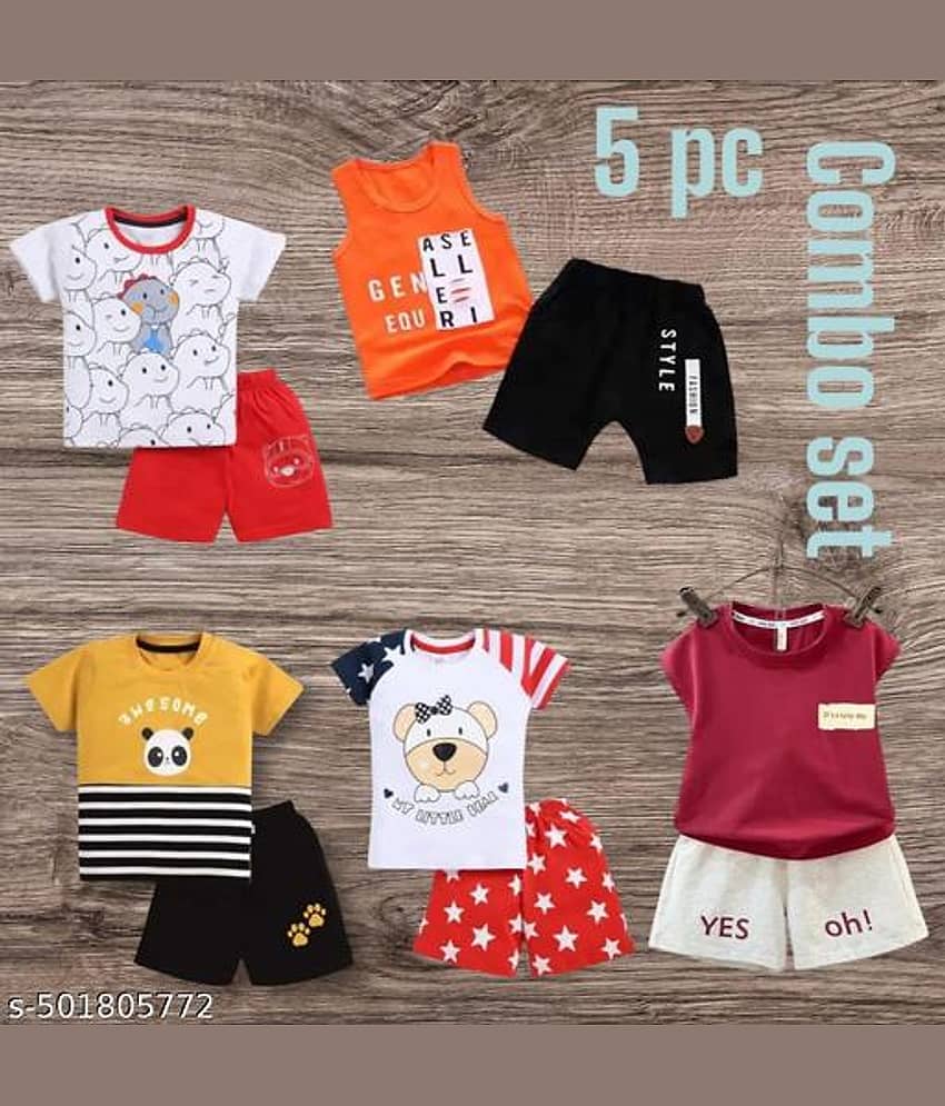 ODIMENT Pack of 5 Girls Cotton Blend T-shirt & Shorts ( Multicolor )