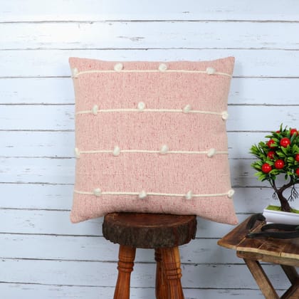 Indihomecraft Handicraft Cotton Cushion Cover | Hand Stitched Embroidery | Pink Decorative Art Boho Pillow | Handmade Woven Pillow Cover | Square Shape 18X18 Inches Cushion Cover
