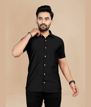 Fashionfricks Cotton Flex Regular Fit Striped Half Sleeves Men's Casual Shirt - Black ( Pack of 1 )